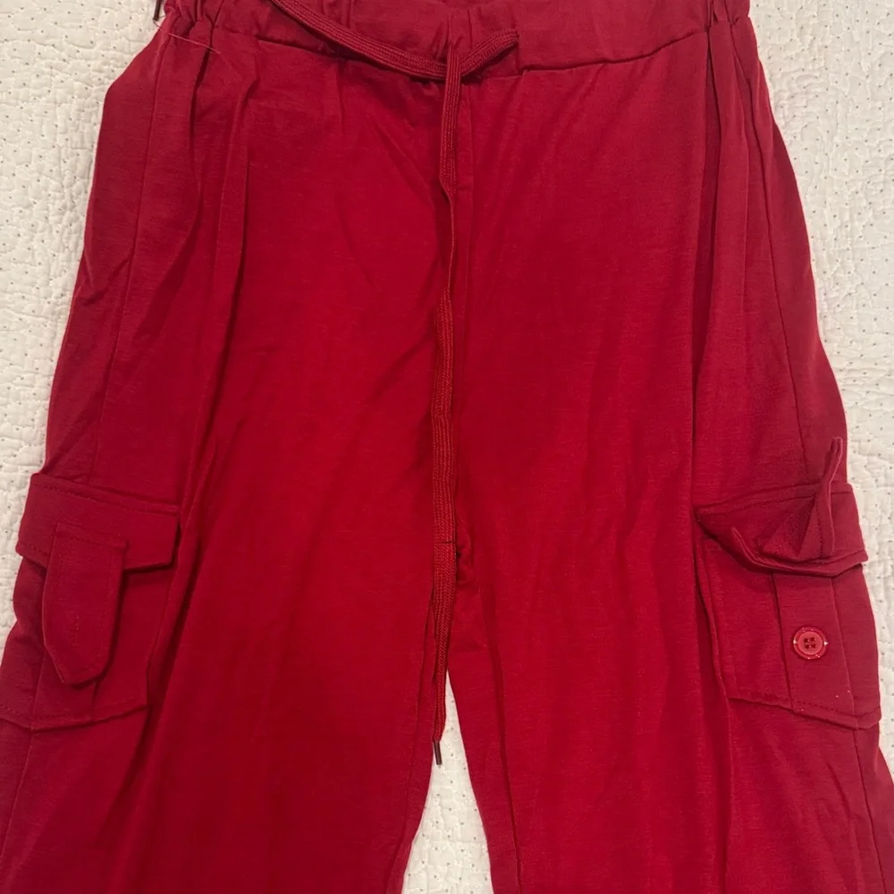 Red Wide-Leg Cargo Pants
